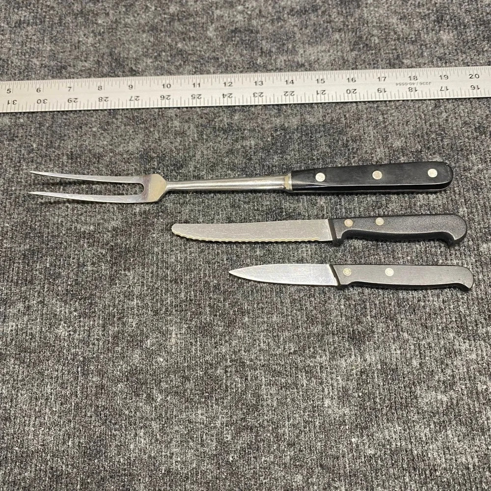 F. Dick Carving Fork Paring Knife K Sabatier Serrated Knife 3pc Set